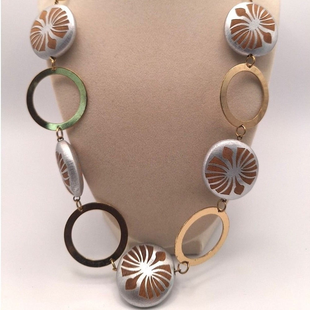 Vintage circles necklace statement Mod Retro gold tone